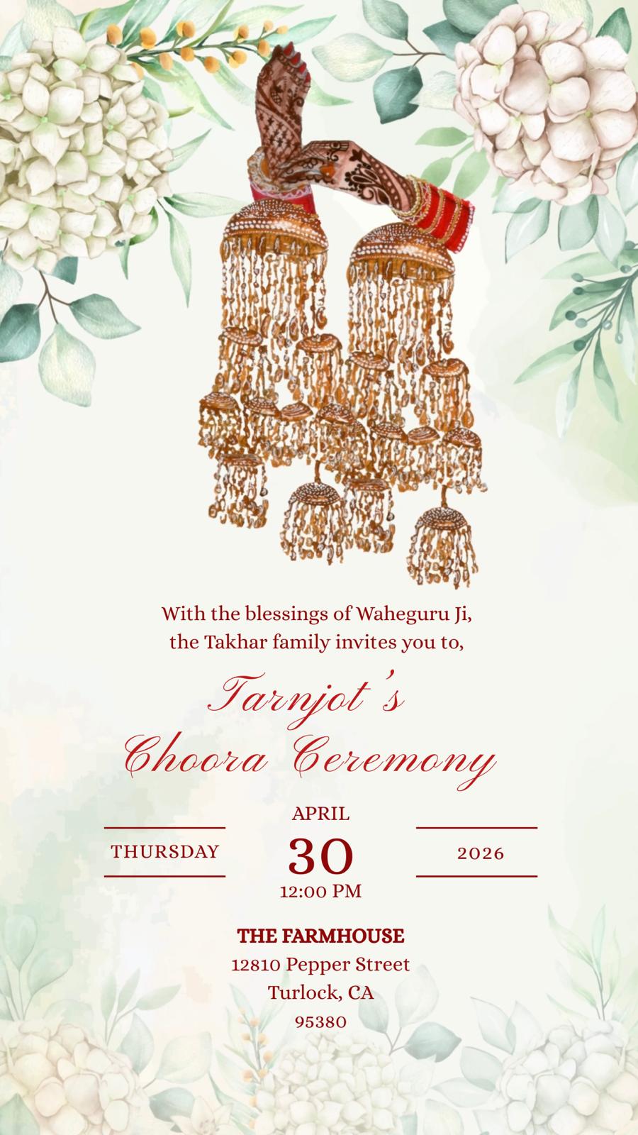 Choora Ceremony Invitation